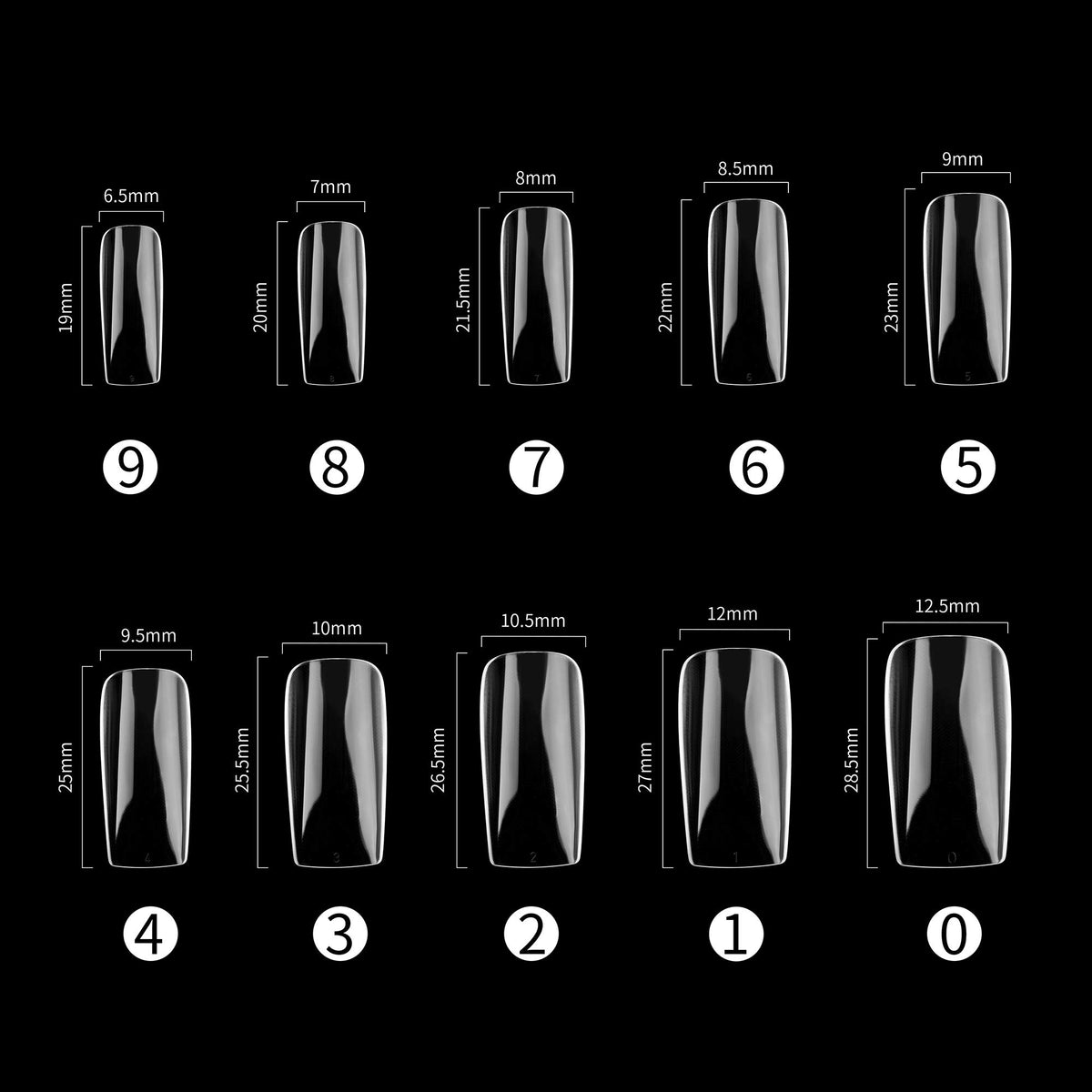 RayanWay 10 sizes with clear-natural tips for versatile nail art design compatibility.