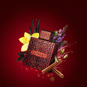 Rayhaan Crimson packaging on display, showcasing versatility for stylish occasions.