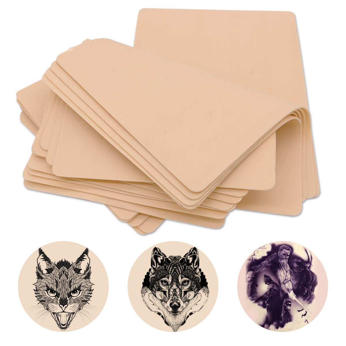 Rayyl tattoo skin practice 20pcs, 7.4x5.6 inch size, ideal for precise outlining practice.