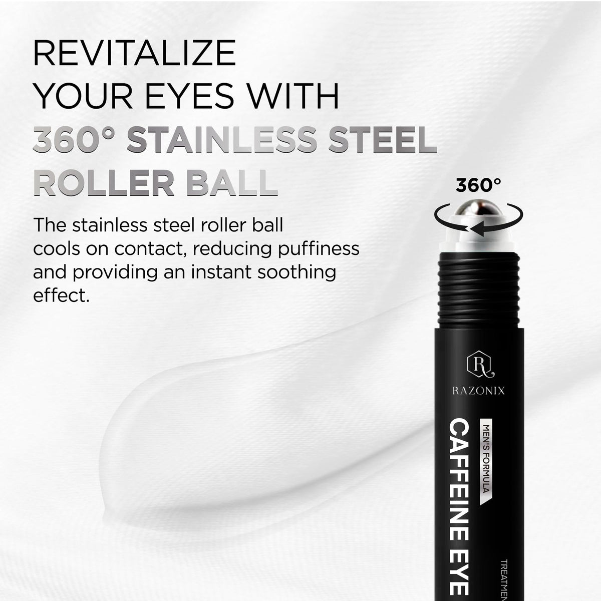 RAZONIX Eye Roller being applied to under-eye for a cooling massage