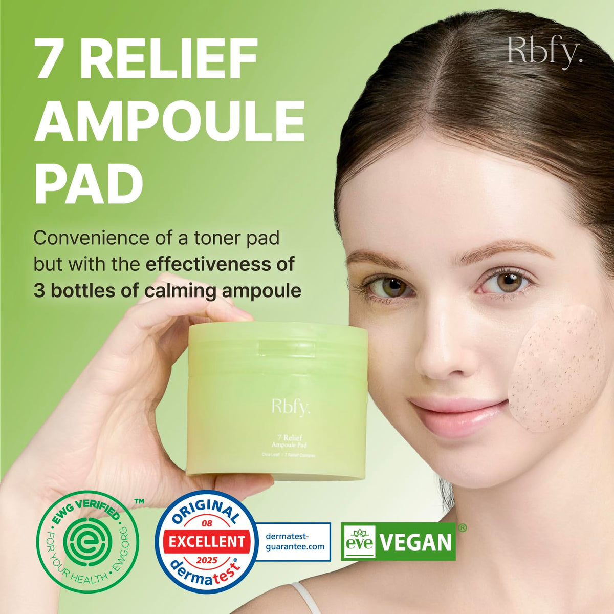 Rbfy ampoule-saturated pad closeup delivering deep hydration and soothing touch.