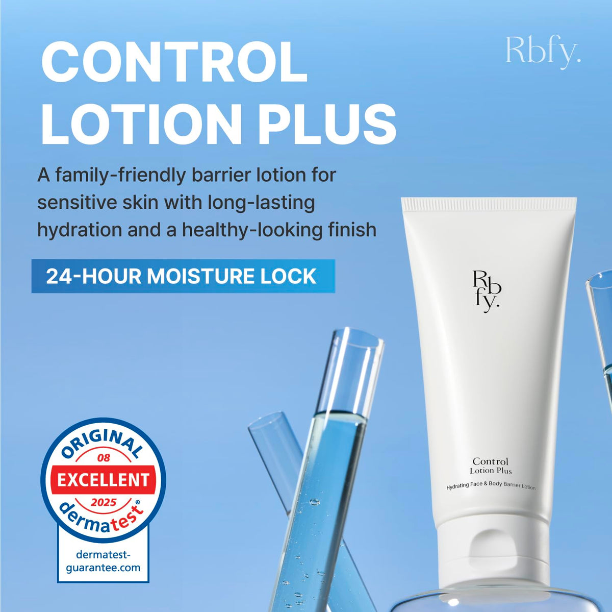 Rbfy Control Lotion Plus pump closeup highlighting smooth texture for daily hydration