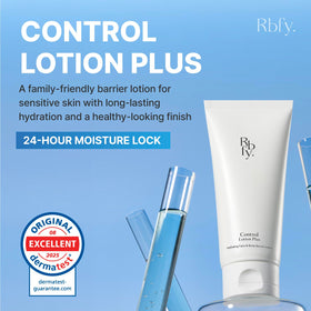 Rbfy Control Lotion Plus pump closeup highlighting smooth texture for daily hydration
