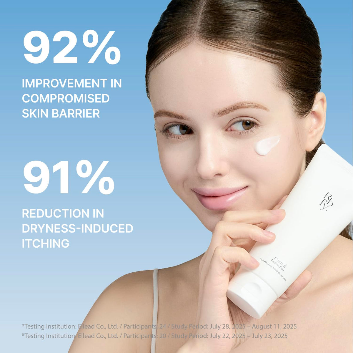 Rbfy Control Lotion Plus texture on skin demonstrating fast absorption and non-greasy feel