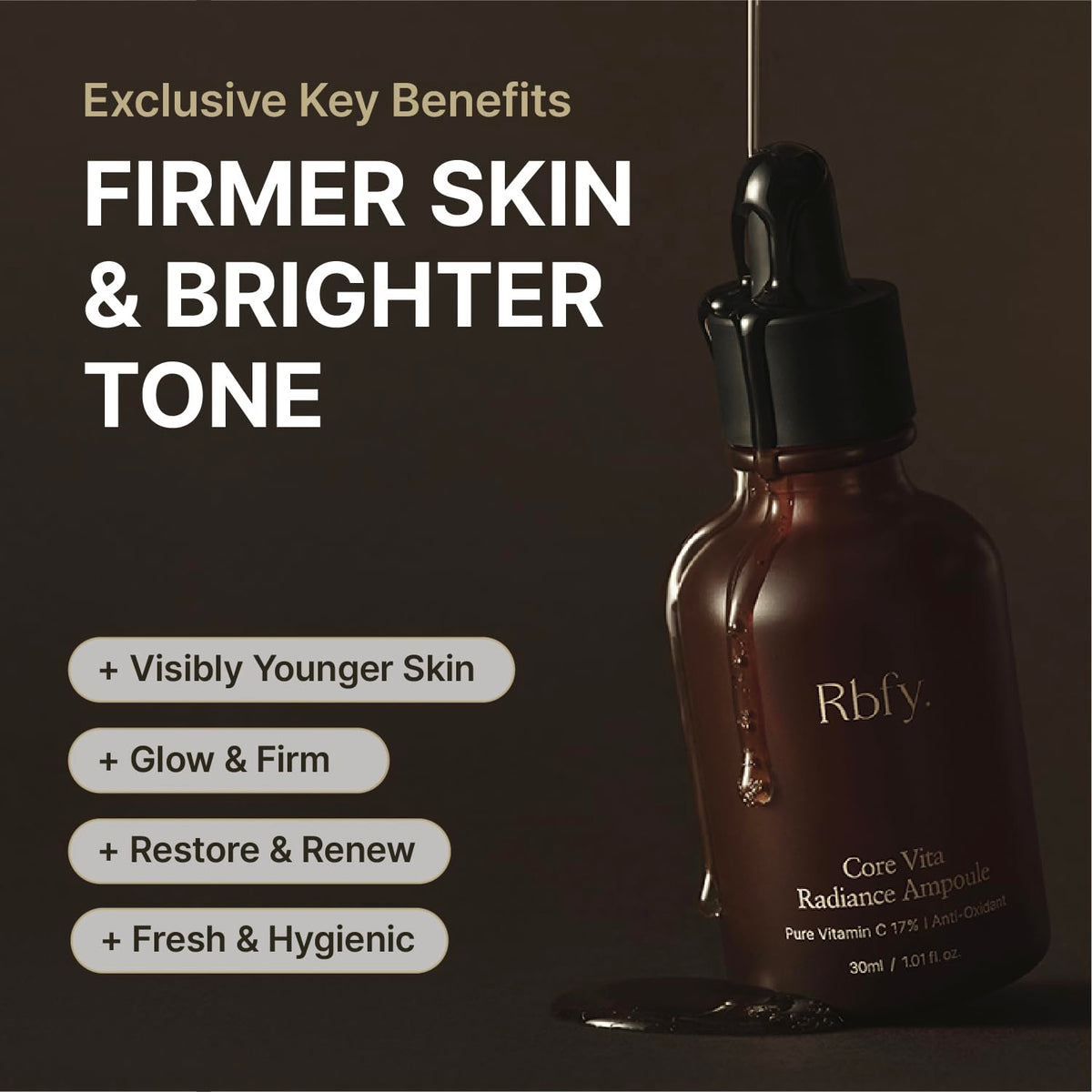 Rbfy Core Vita Radiance Ampoule micro-bubble exfoliation scene with cleansing benefits.