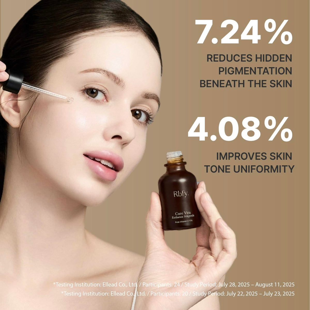 Rbfy Core Vita Radiance Ampoule swatch highlights lightweight texture and hydration.