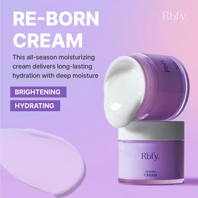 Rbfy Re-Born Cream on the hand showing smooth moisture.