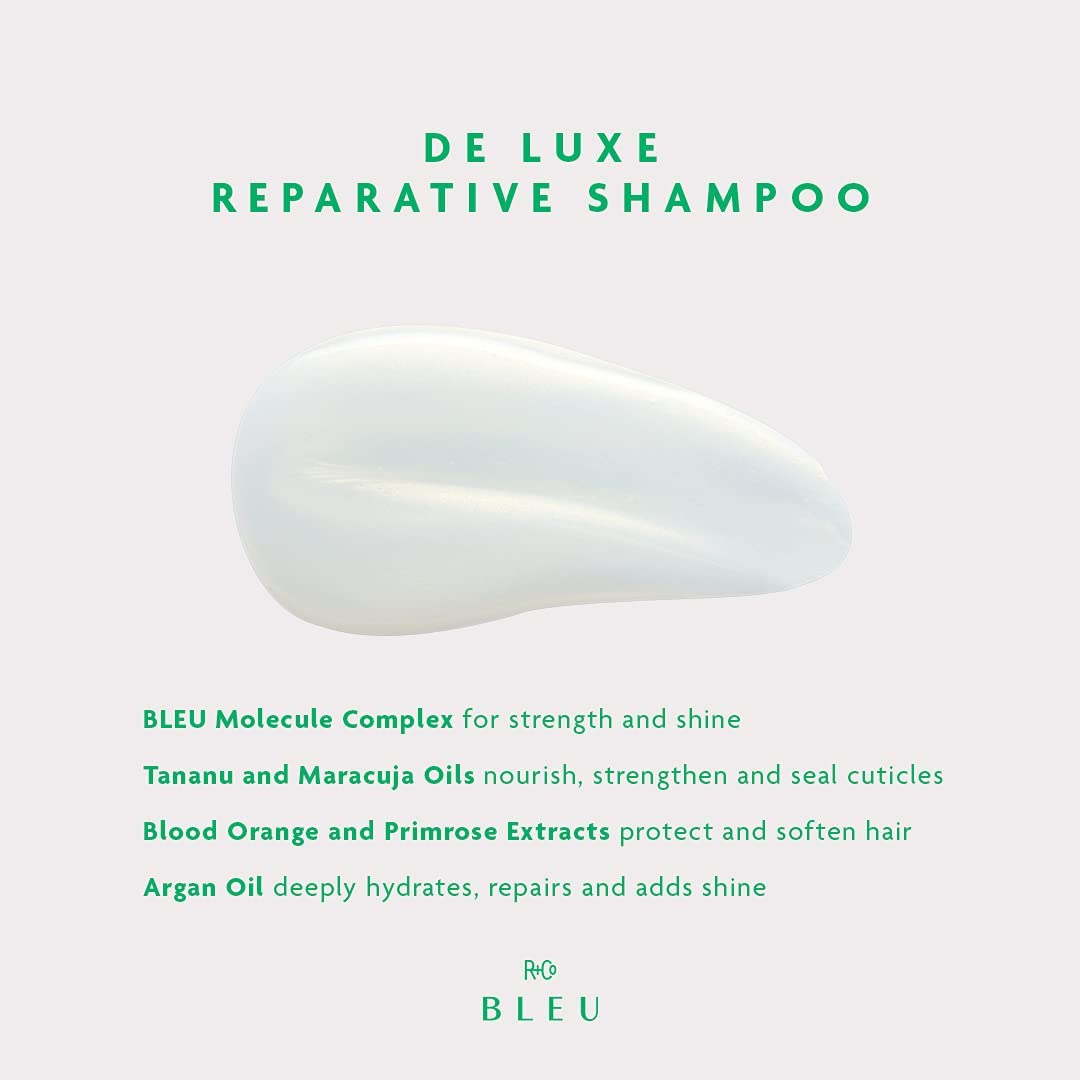 R+Co BLEU De Luxe Reparative Shampoo pour stream captures gentle cleansing