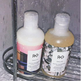 R+Co Dallas Biotin Thickening Conditioner texture close-up hints at smooth, hydrated strands
