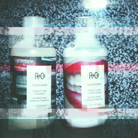 R+Co Television Perfect Hair Shampoo bottle pour detail.