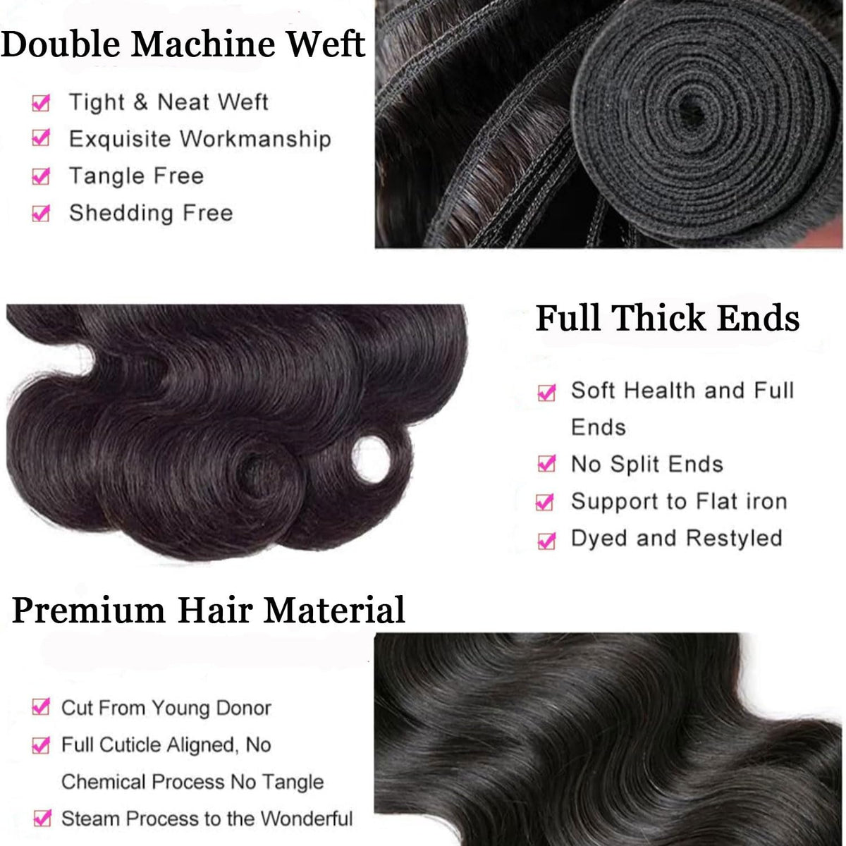 rdddne 12A body wave 20 inch bundle close-up highlighting smooth texture and manageability.