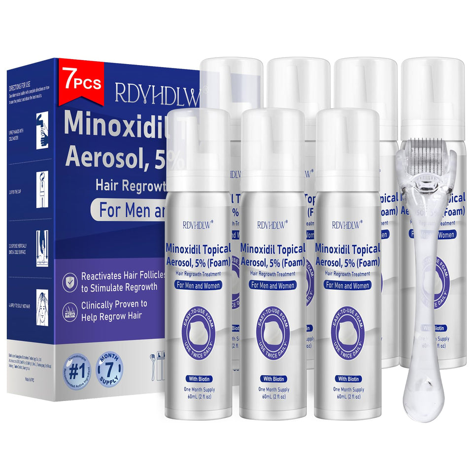 RDVHDLW 5% Minoxidil foam bottle for easy at-home hair growth support
