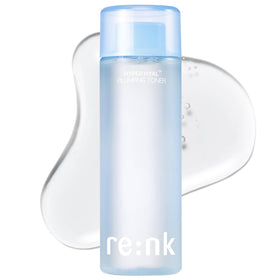 Re: NK re:nk Hyper Hyal Toner bottle highlights clear hydration for radiant skin.