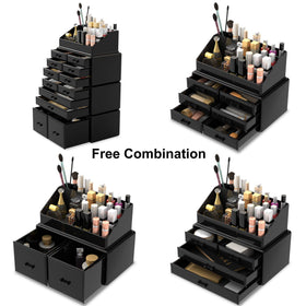 READAEER makeup organizer top compartments display compact storage for small items.