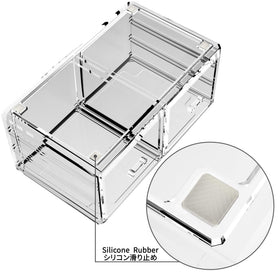 READAEER makeup organizer interlocking system ensures secure stacking and modular customization.