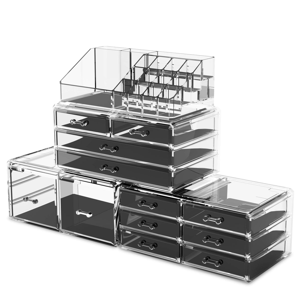 READAEER makeup organizer side profile showcases slim footprint for bedroom vanity.