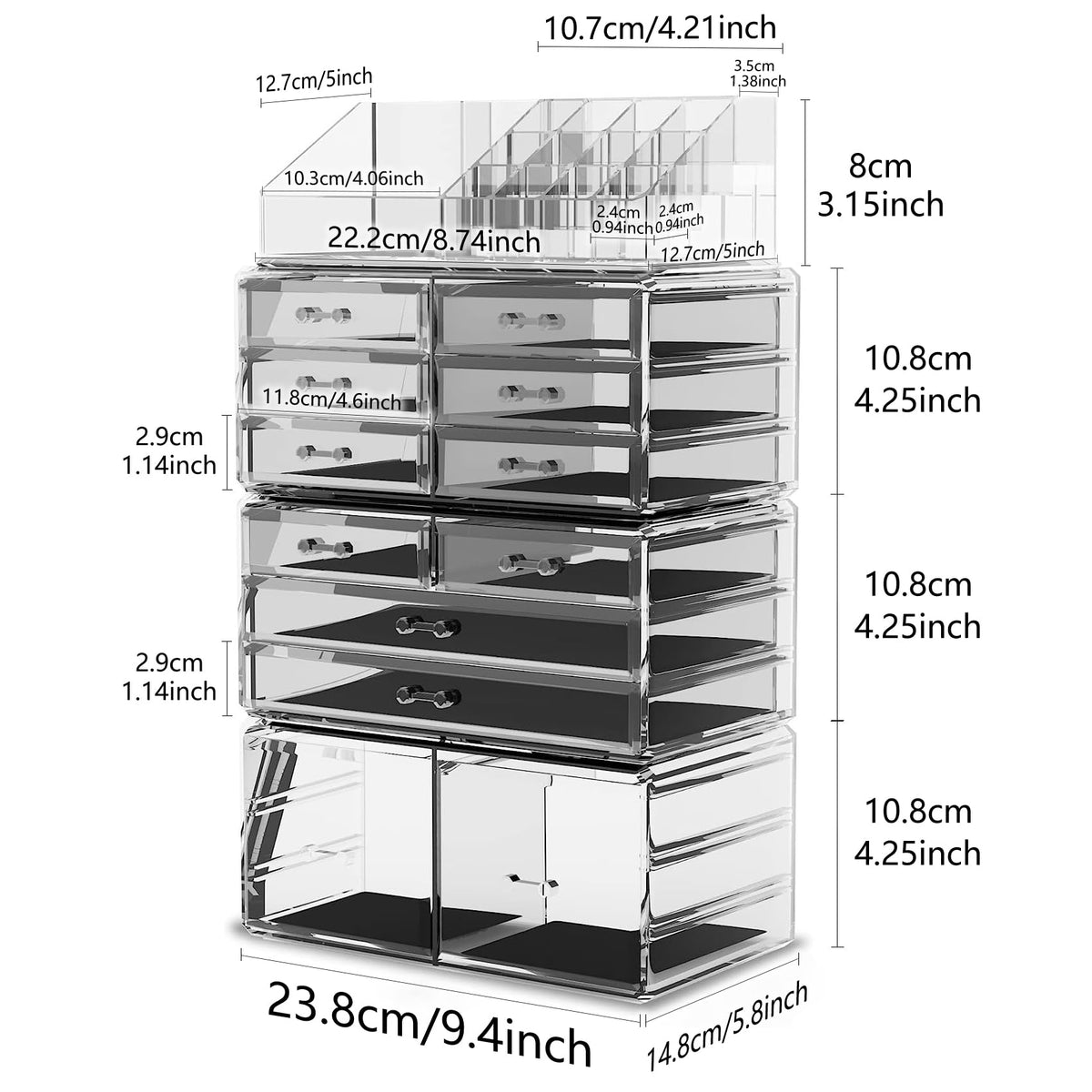 READAEER makeup organizer top compartments keep brushes and palettes organized at a glance.