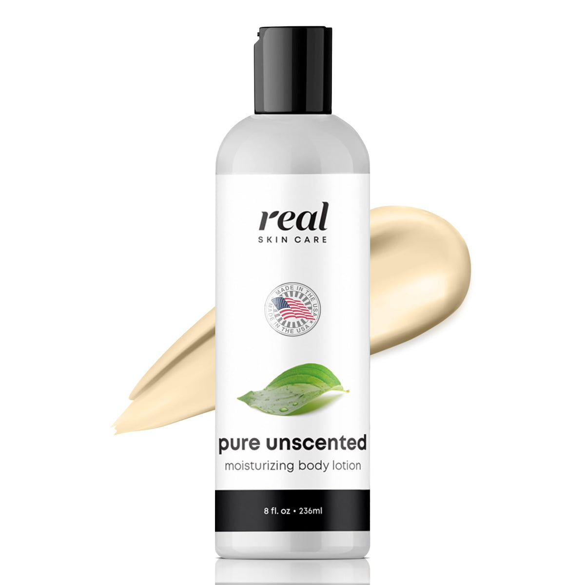 Real Skin Care Organic Body Lotion bottle showing clean packaging for daily hydration.