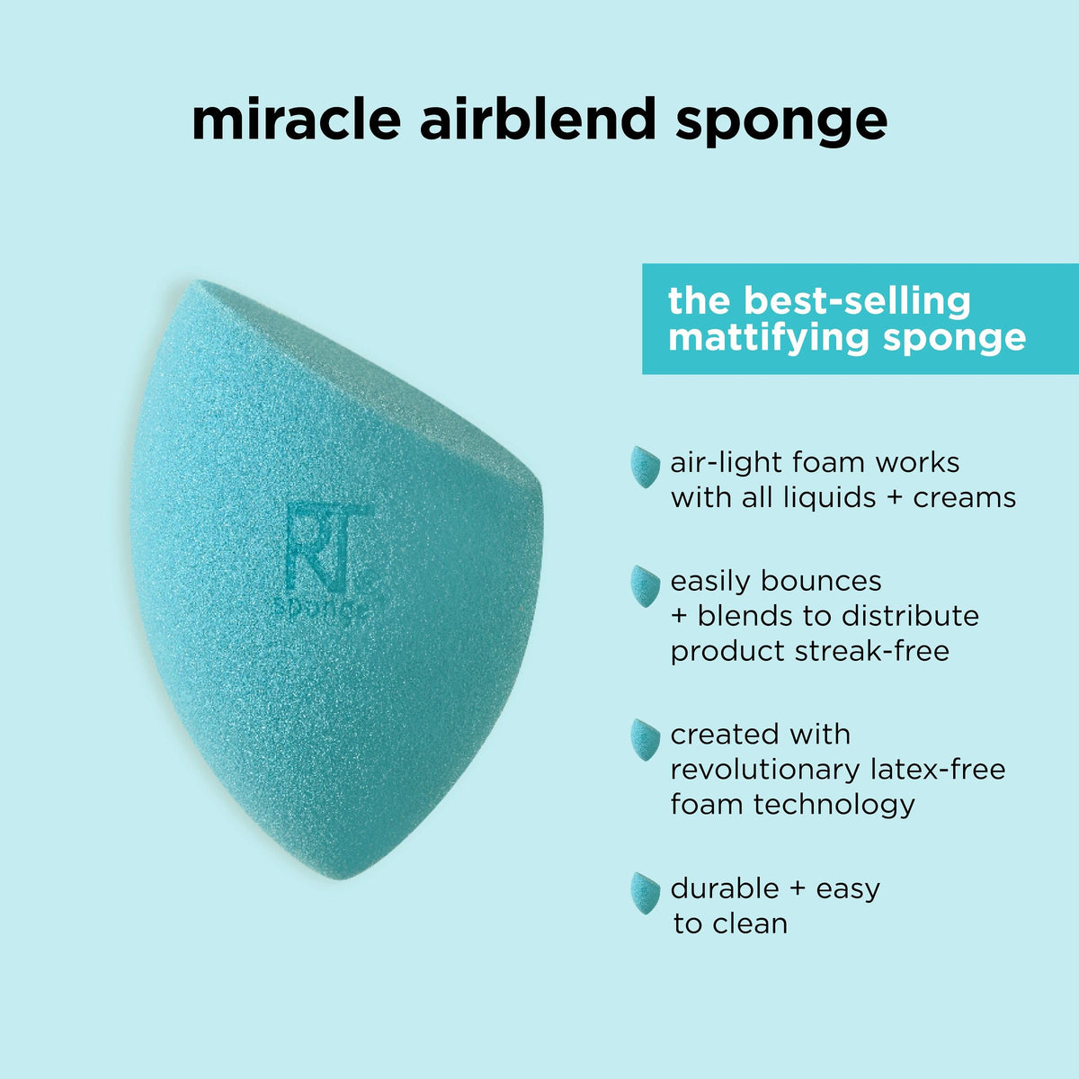 Real Techniques 6-pack makeup sponges showing versatility for blending, baking, and setting