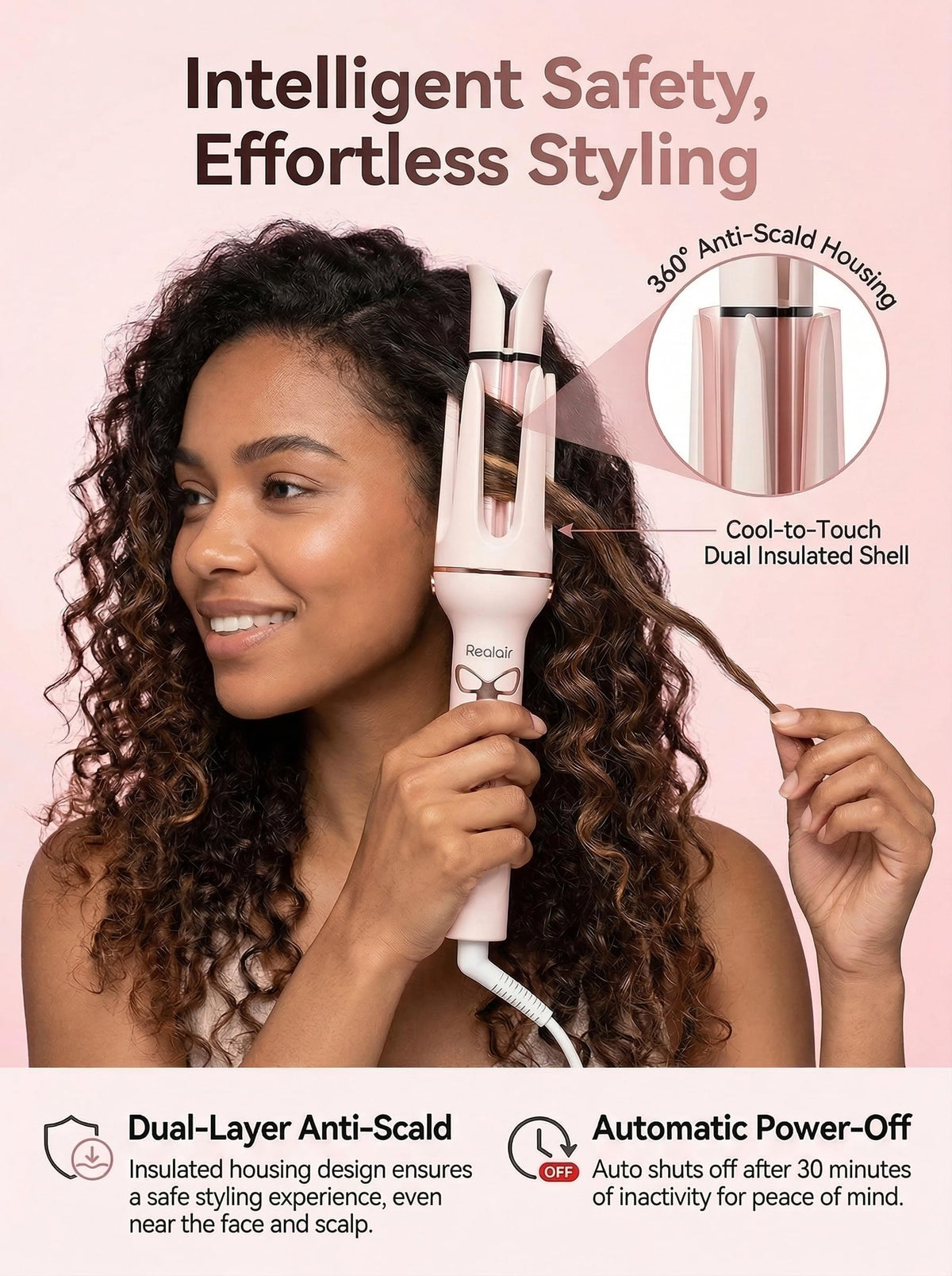 Realair Auto Hair Curler 1.25-inch barrel creates soft waves with volume.