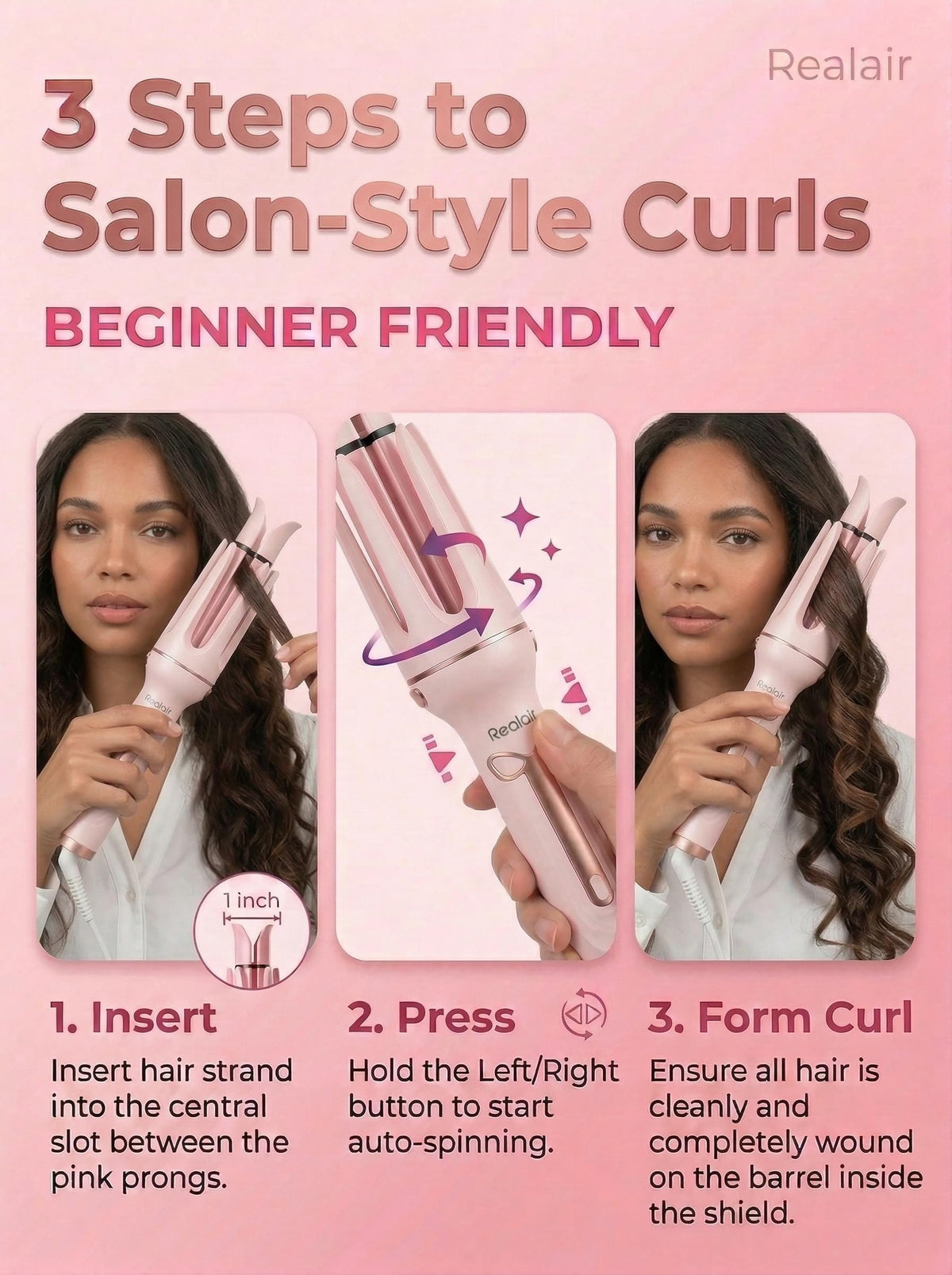 Realair Auto Hair Curler dual voltage for worldwide travel.
