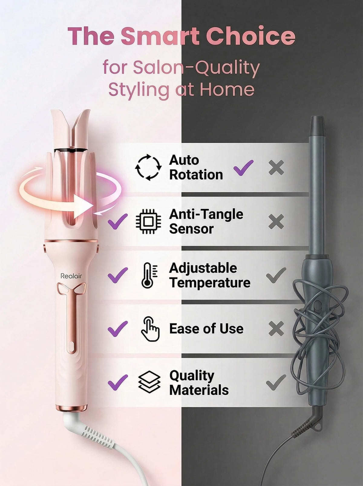 Realair Auto Hair Curler straightening brush for quick, sleek results.