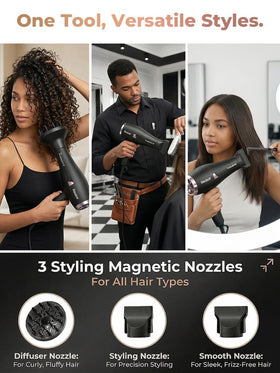 Realair dryer with three attachments for various looks