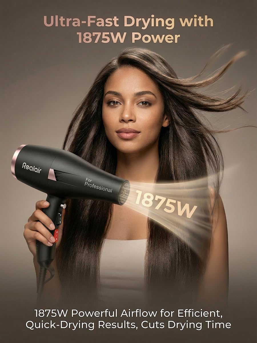 Realair dryer with diffuser for curly hair adds volume and definition