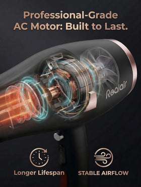 Realair dryer with ergonomic handle for comfortable, extended styling sessions