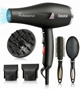 Realair salon hair dryer with AC motor showing powerful airflow for fast drying