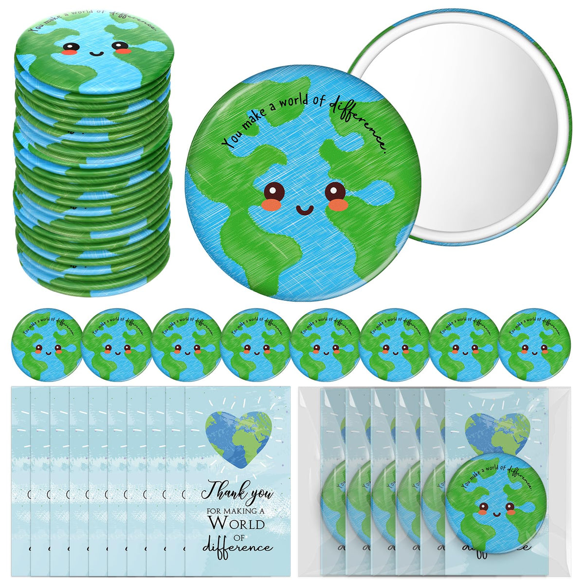 Reallnaive Earth Day compact mirror with smiling Earth design for eco-friendly daily use.