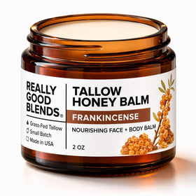 Really Good Blends Tallow Honey Balm jar with frankincense nourishes skin