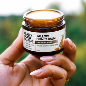 Really Good Blends balm texture close-up suggests rich hydration for daily skincare