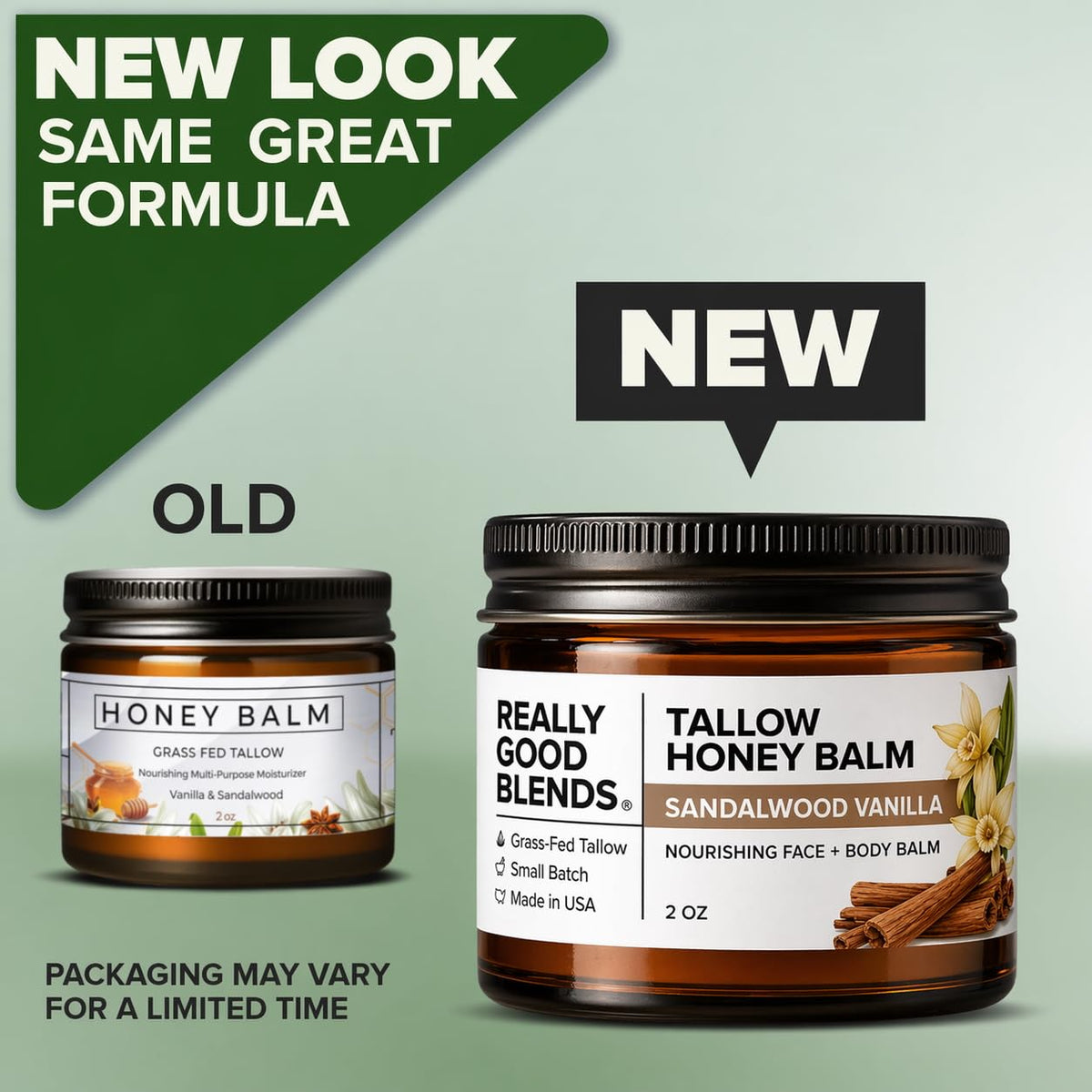 Really Good Blends Tallow Honey Balm USA-made small-batch label signals careful craftsmanship