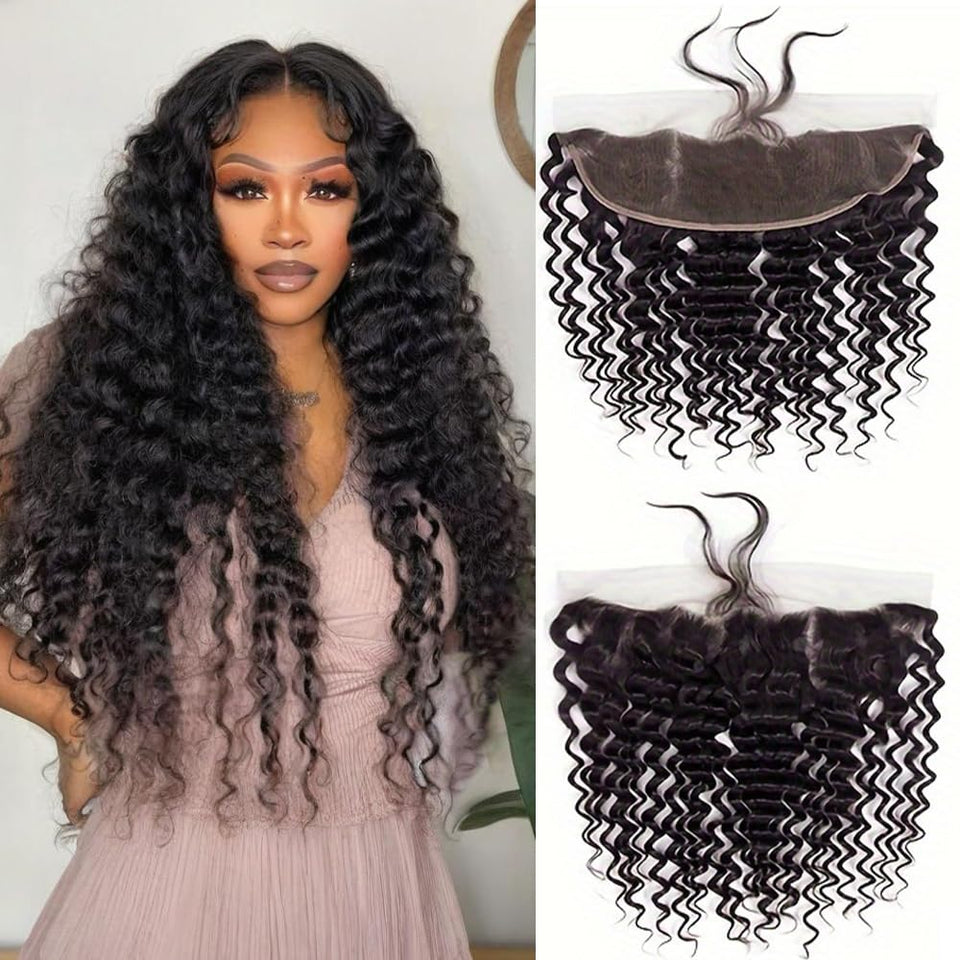 Rebasar 13x4 HD lace frontal deep wave 14in for natural part and voluminous texture
