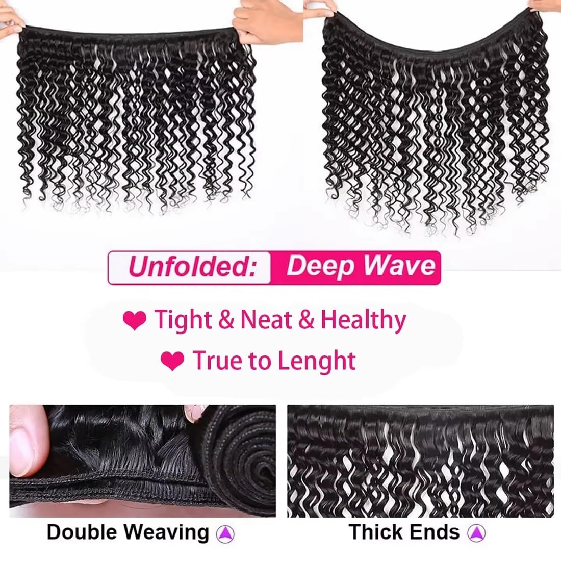 Rebasar deep wave bundles 18-inch weft for dramatic curls and everyday wear