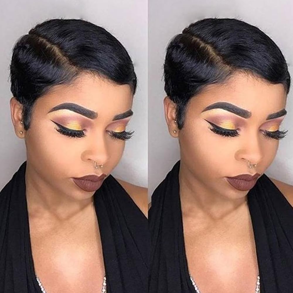 Rebecca Fashion short pixie cut lace front wig front view showing natural blend