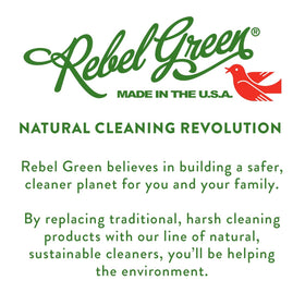 Rebel Green eco-friendly bottle with recycle icon signals sustainable packaging.