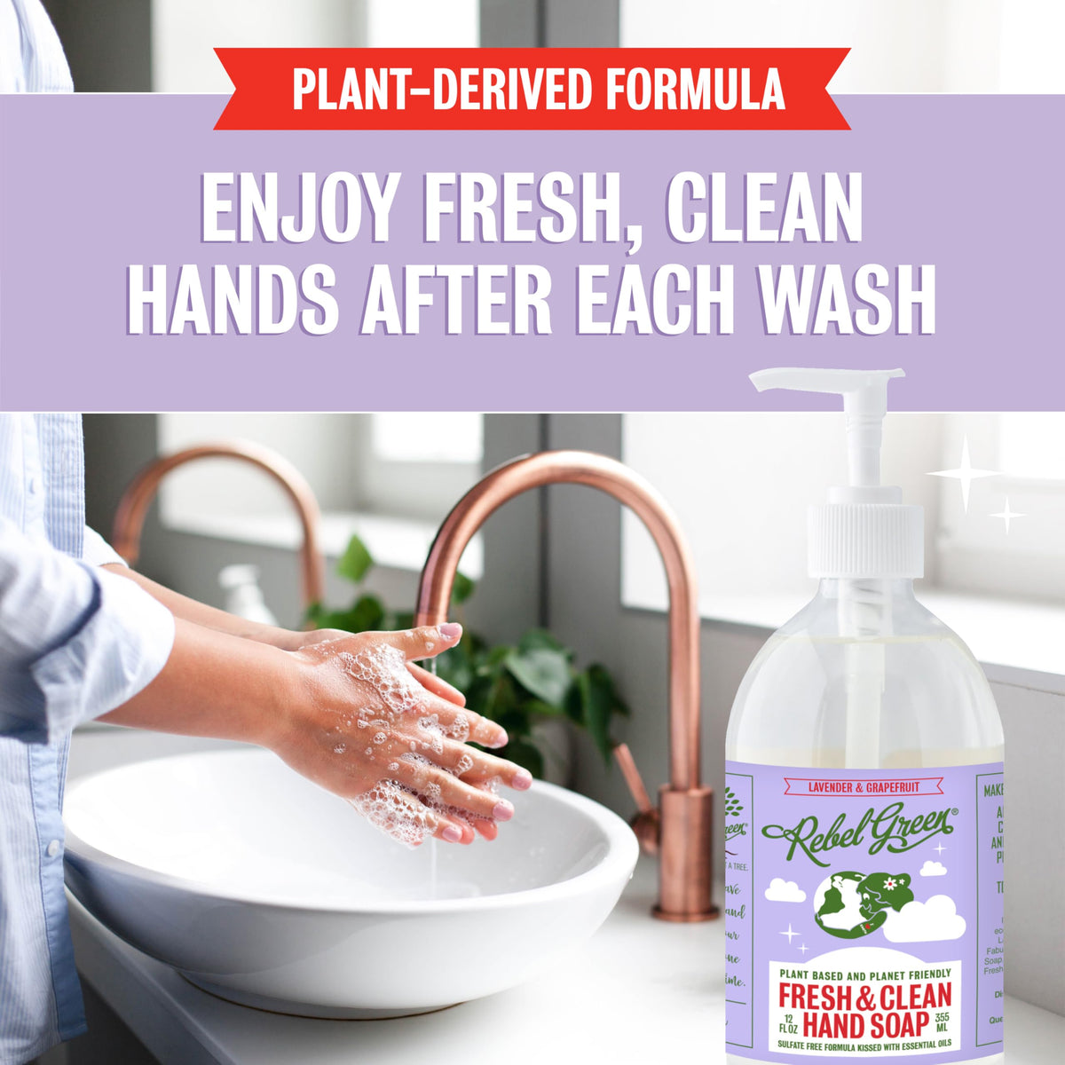 Rebel Green natural liquid soap close-up reveals plant-based formula gentle on skin.