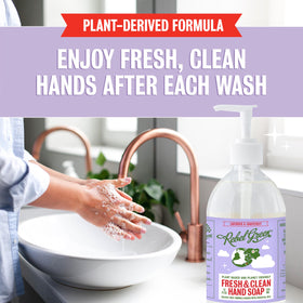 Rebel Green natural liquid soap close-up reveals plant-based formula gentle on skin.