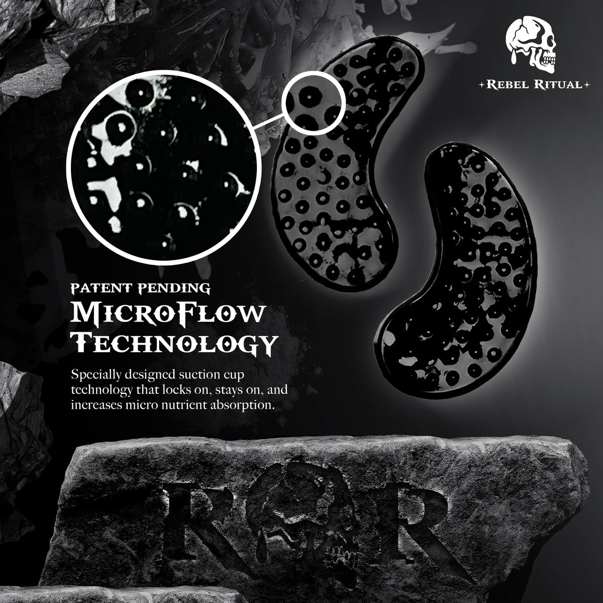 Rebel Ritual MicroFlow hydrogel close-up highlighting smooth cooling surface.