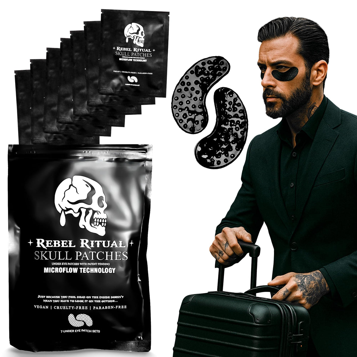 Rebel Ritual Skull Under Eye Patches packshot for quick eye refresh.