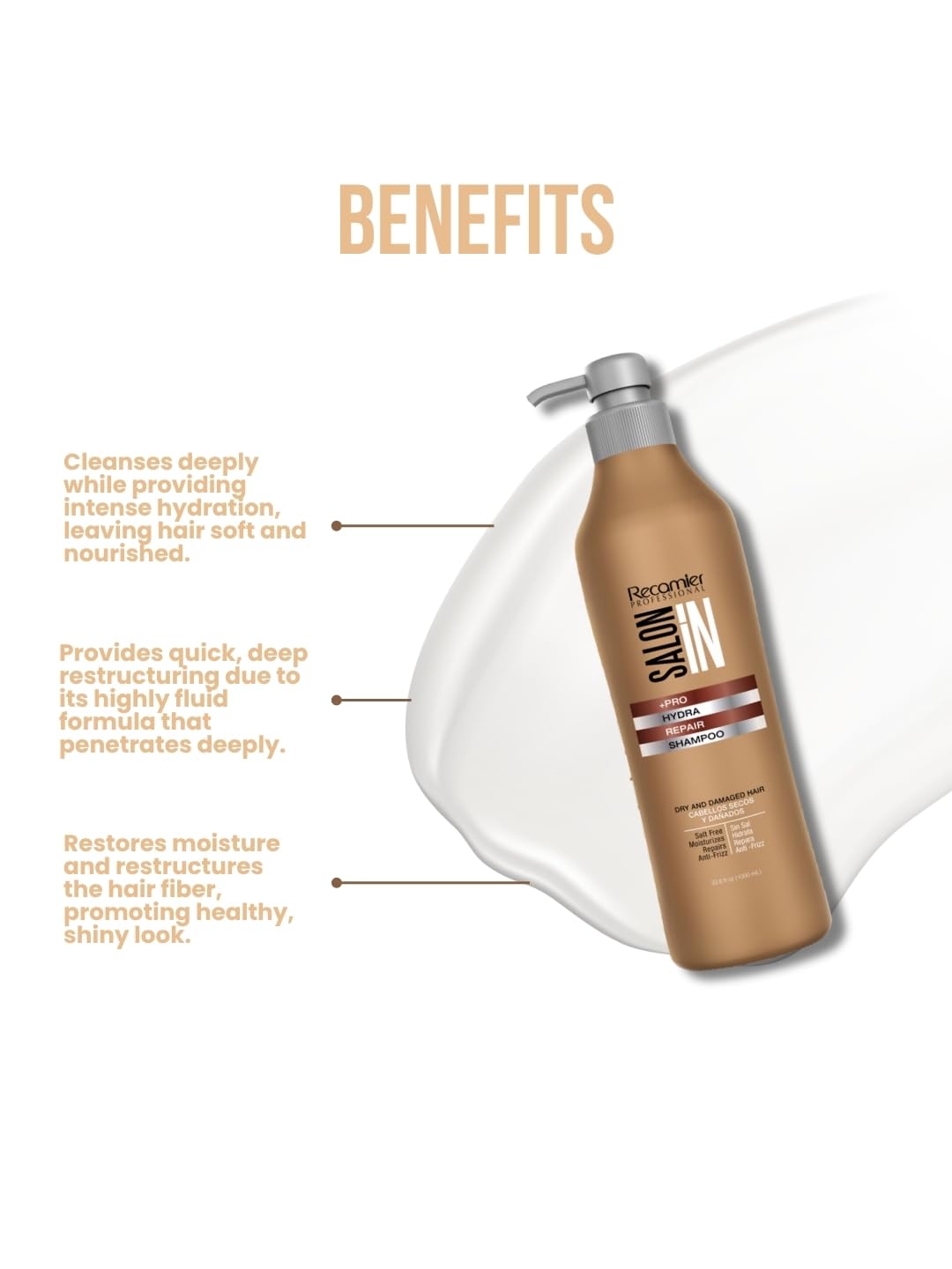 Recamier Hydra Repair Shampoo ingredients scene features argan oil and amino acids