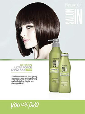 RECAMIER PRO Keratin Ultra Force Shampoo lather—promotes smooth, manageable hair with moisture balance.