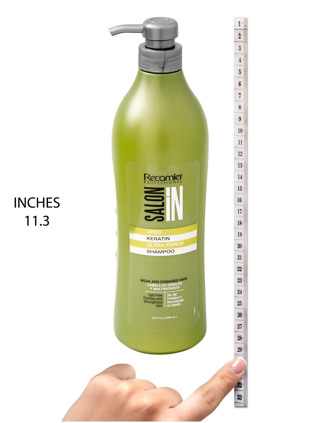 RECAMIER PRO Keratin Ultra Force Shampoo pump dispensing—easy, mess-free daily use.