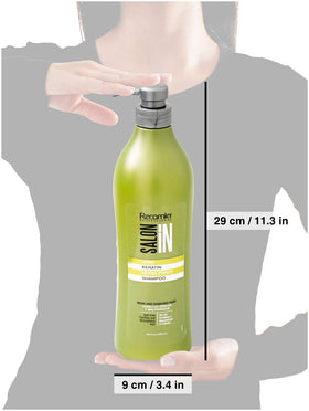 RECAMIER PRO Keratin Ultra Force Shampoo wet application—deep hydration reaching the hair core.