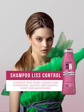 Recamier Salon In anti-frizz conditioner bottle front emphasizing smoothness and detangling benefits.