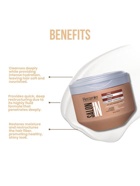 Recamier Salon In Hydra Repair Mask applied to hair demonstrates smoother strands
