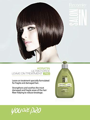 Hands applying the Keratin Ultra Force Leave-In to towel-dried hair for protection.