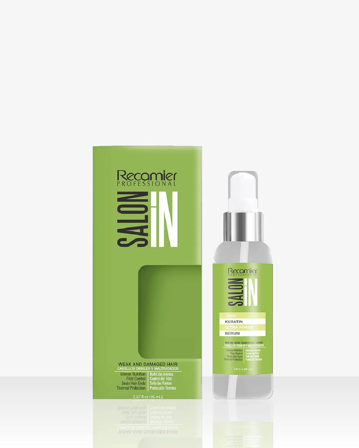 RECAMIER Salon In Keratin Ultra Force Serum bottle pour enhances shine and smoothness